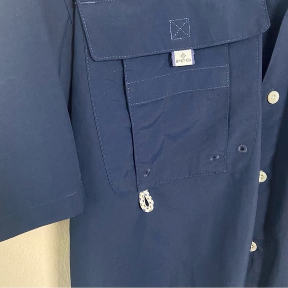COLUMBIA PFG | Navy Blue Button Down Short Sleeve Fishing Shirt Size Large - Picture 5 of 10